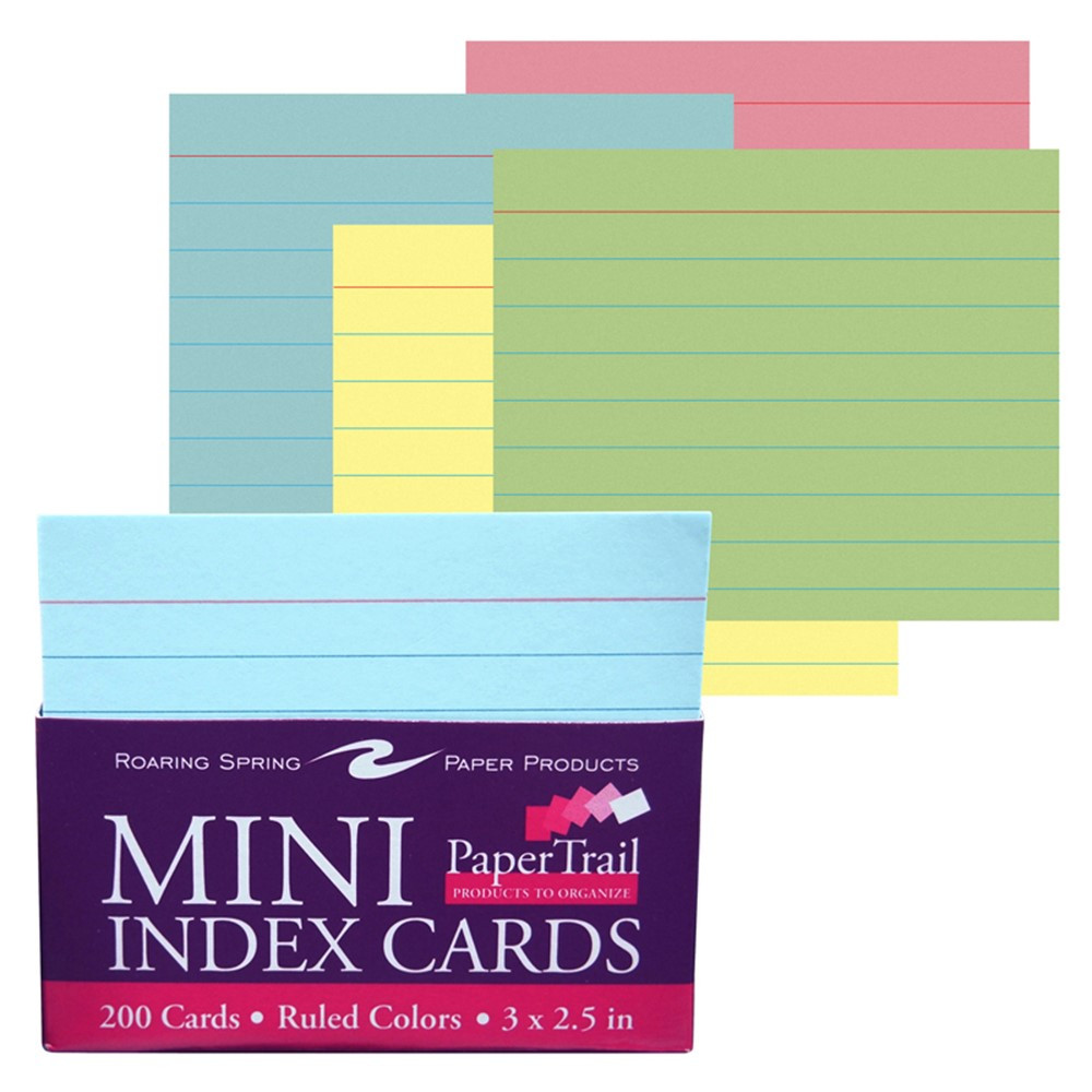 Mini Trayed Index Cards, 3" x 2-1/2", Assorted Colors, Pack of 200 - ROA28043 | Roaring Spring Paper Products | Index Cards