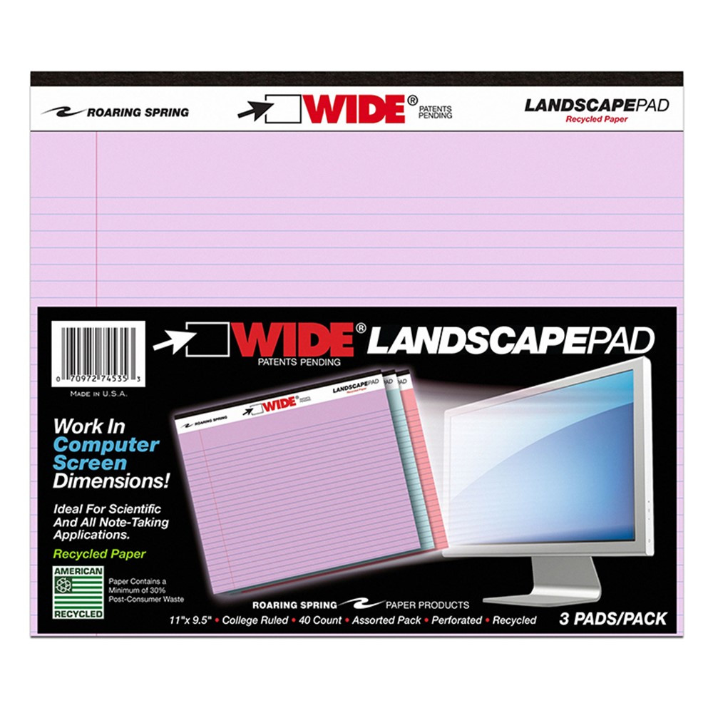 ROA74535 - Legal Pad Landscape Assorted 3 Pack Orchid Blue And Pink in Note Books & Pads