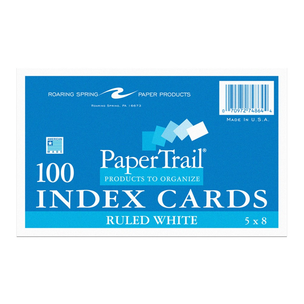 Index Cards, 5" x 8", Ruled, Pack of 100 - ROA74864 | Roaring Spring Paper Products | Index Cards