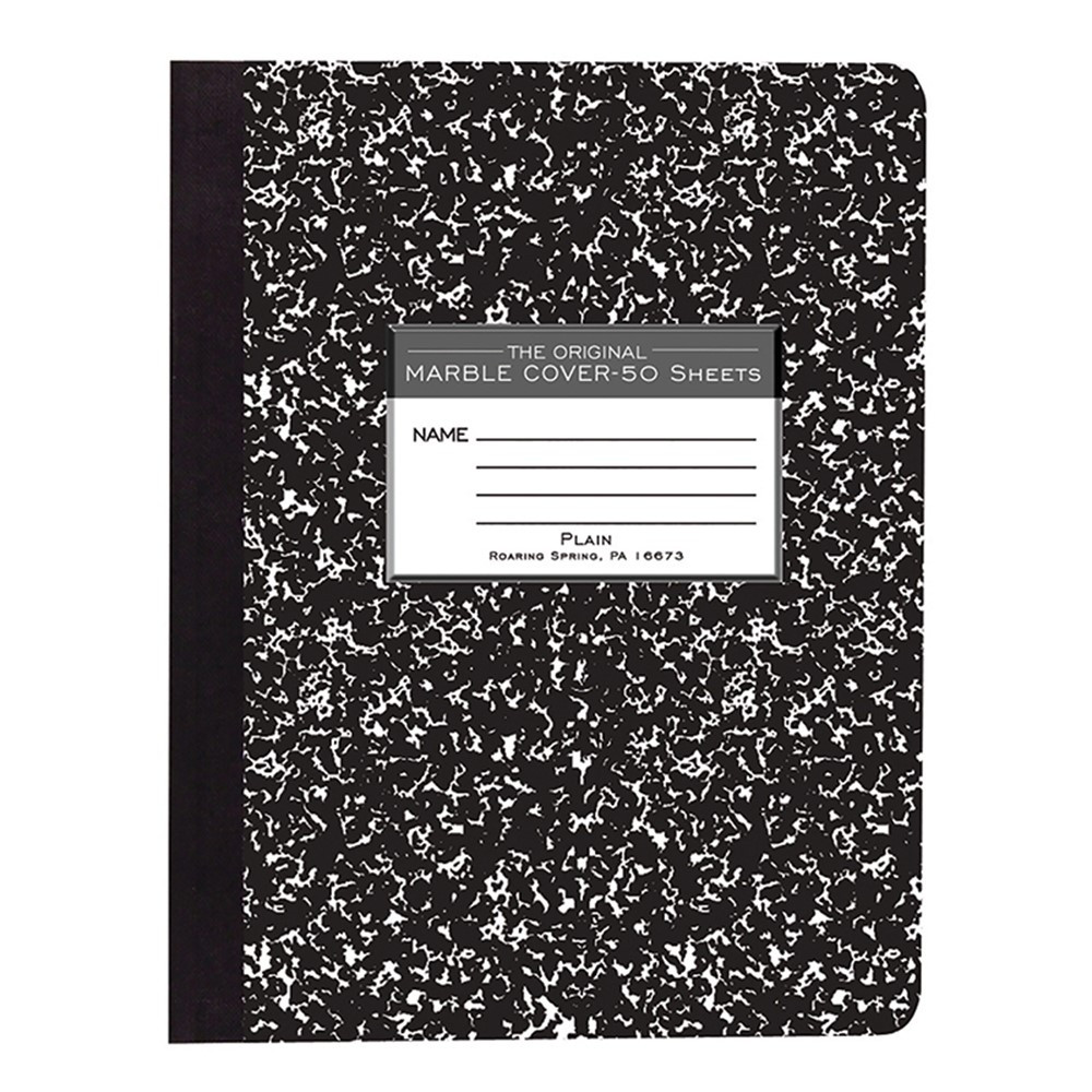 Composition Book, Unruled, 50 Sheets, 9.75" x 7.5" , Black Marble - ROA77260 | Roaring Spring Paper Products | Note Books & Pads