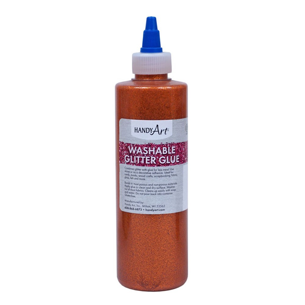 Washable Glitter Glue, 8 oz., Orange - RPC146015 | Rock Paint / Handy Art | Glitter