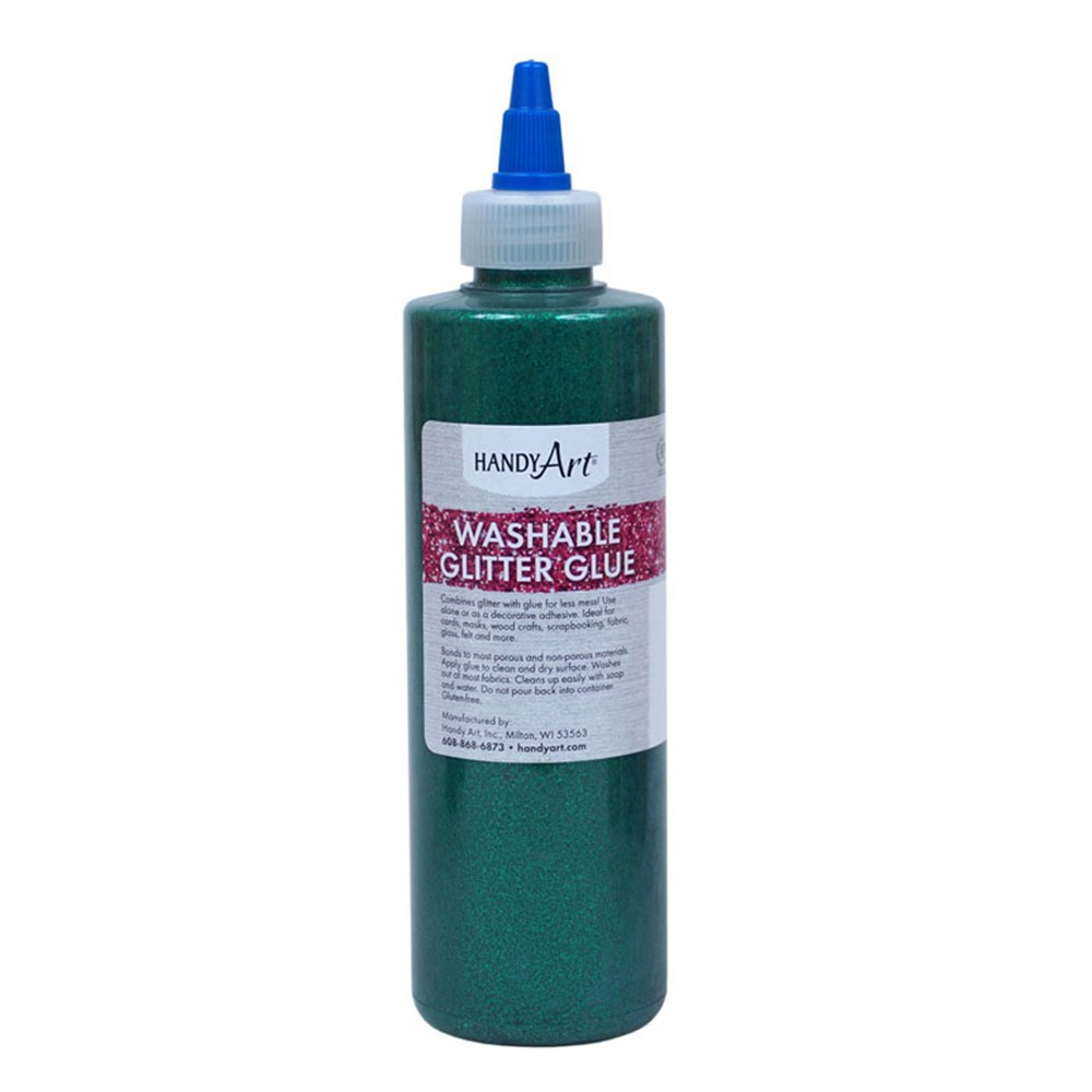 Washable Glitter Glue, 8 oz., Green - RPC146045 | Rock Paint / Handy Art | Glitter