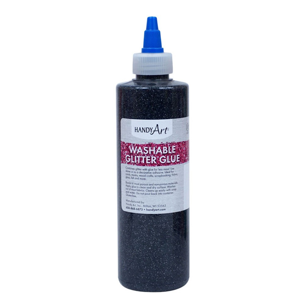 Washable Glitter Glue, 8 oz., Black - RPC146055