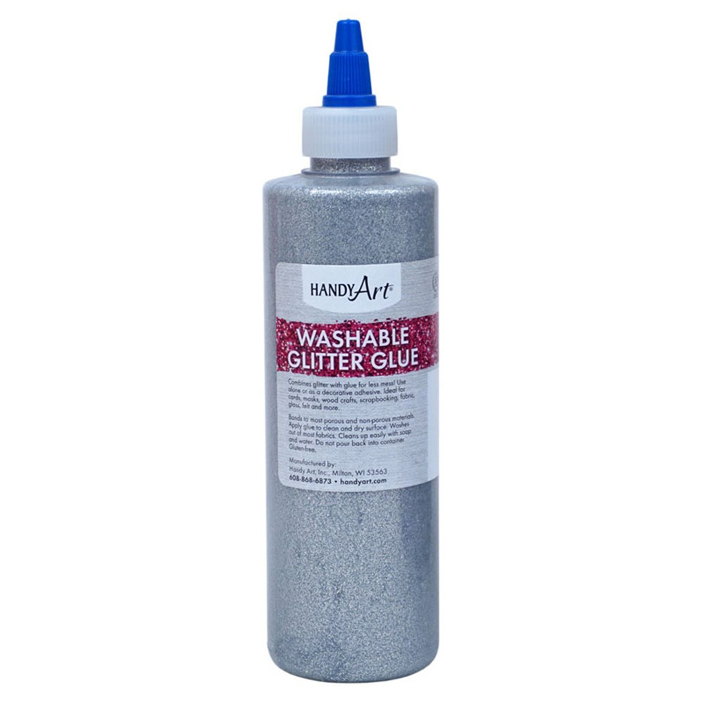 Washable Glitter Glue, 8 oz., Silver - RPC146166 | Rock Paint / Handy Art | Glitter