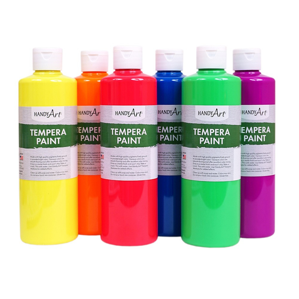 Tempera Paint, Pint, Fluorescent 6-Color Set - RPC882060, Rock Paint /  Handy Art