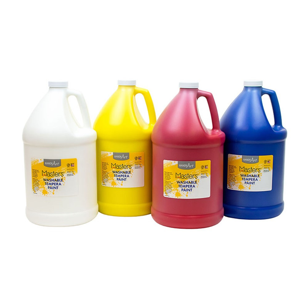 Little Masters Washable Tempera Paint - 4 Gallon Kit, White, Yellow, Red, Blue - RPC882787 | Rock Paint Distributing Corp | Paint
