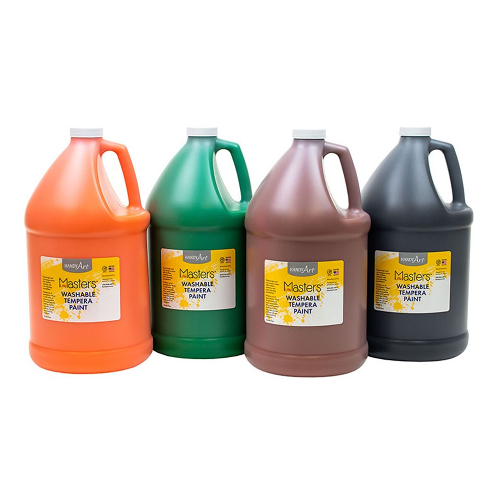 Little Masters Washable Tempera Paint - 4 Gallon Kit, Orange, Green, Brown, Black - RPC882788 | Rock Paint Distributing Corp | Paint