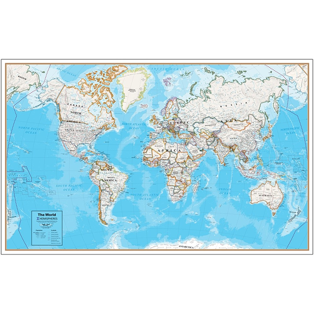 RWPHM08 - Contemp Laminated Wall Map World Hemispheres in Maps & Map Skills