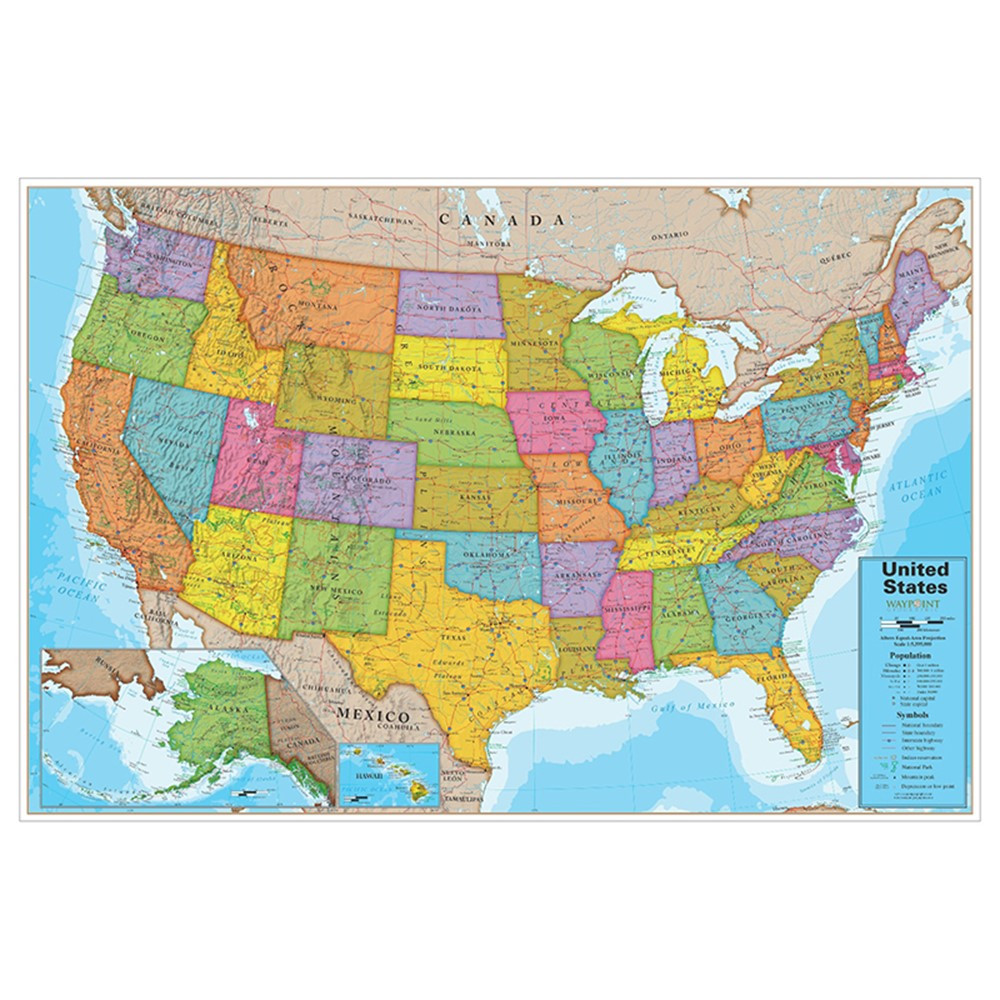 Blue Ocean USA 24 x 36" Laminated Wall Map - RWPWG11 | Waypoint Geographic | Maps & Map Skills"