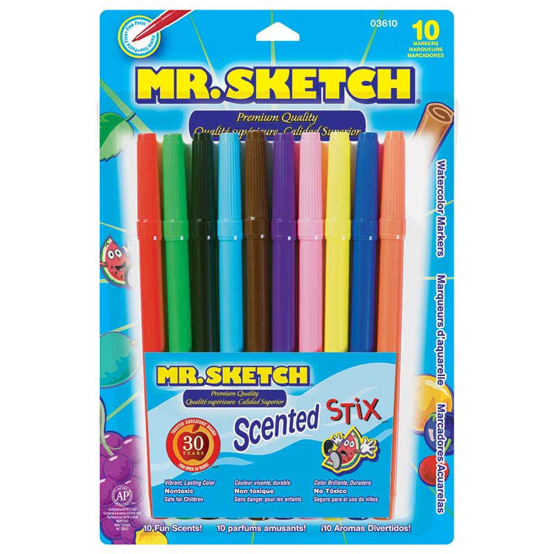 SAN03610 - Marker Set Mr Sketch 10 Color Set Scented Stix in Markers