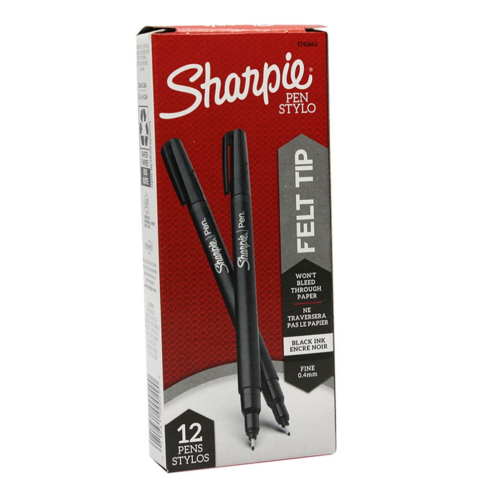 Felt Tip Pens, Fine Point (0.4mm), Black, Black, Box of 12 - SAN1742663BX | Newell Brands Distribution Llc | Markers