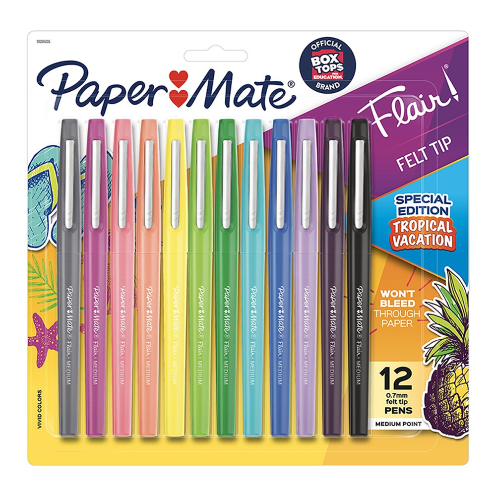 Flair Felt Tip Pens, Medium Point (0.7mm), Tropical & Classic Colors, 12 Count - SAN1928605 | Sanford L.P. | Pens