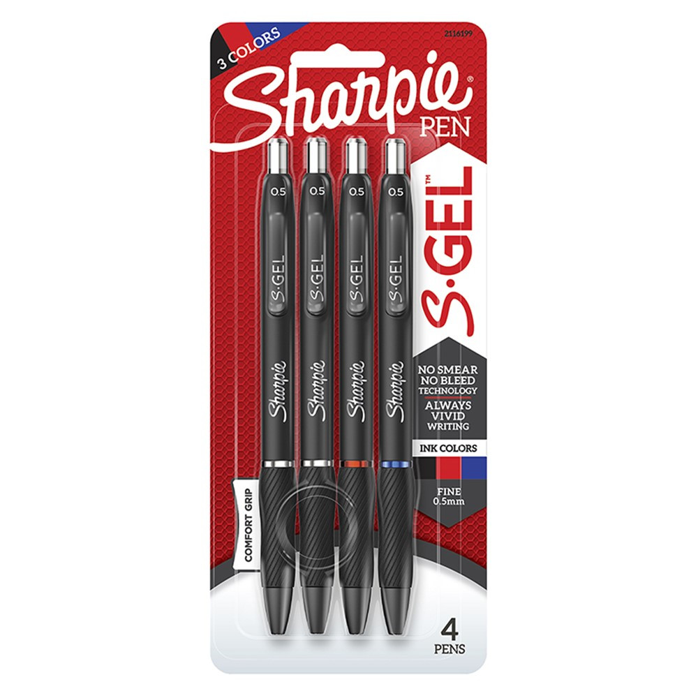S-Gel Gel Pens, Fine Point (0.5mm), Assorted Colors, 4 Count - SAN2116199 | Sanford L.P. | Pens