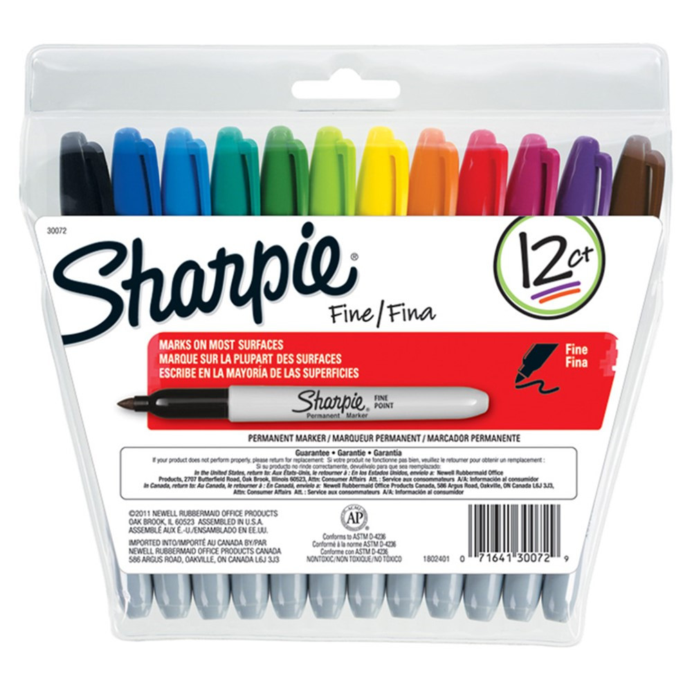 Fine Point Permanent Marker, Assorted, Set of 12 - SAN30072