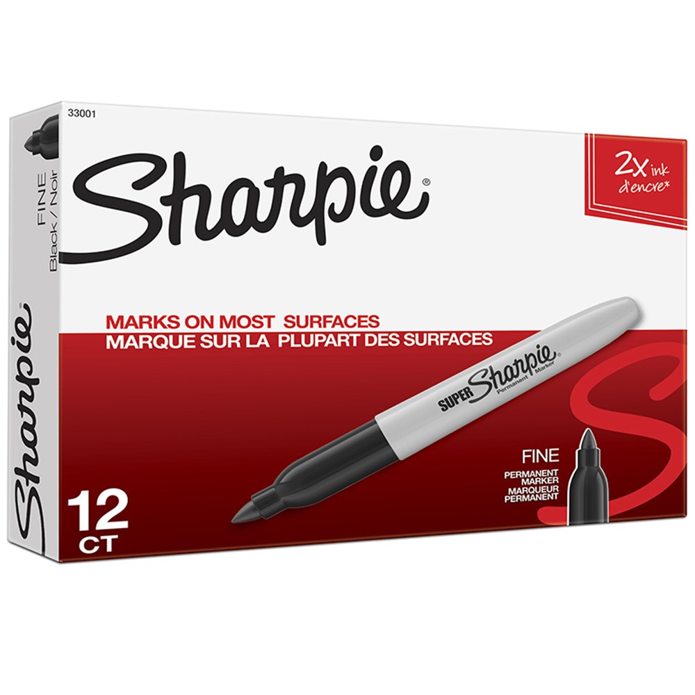 Super Sharpie Permanent Markers, Fine Point, Black, Box of 12 - SAN33001BX | Newell Brands Distribution Llc | Markers