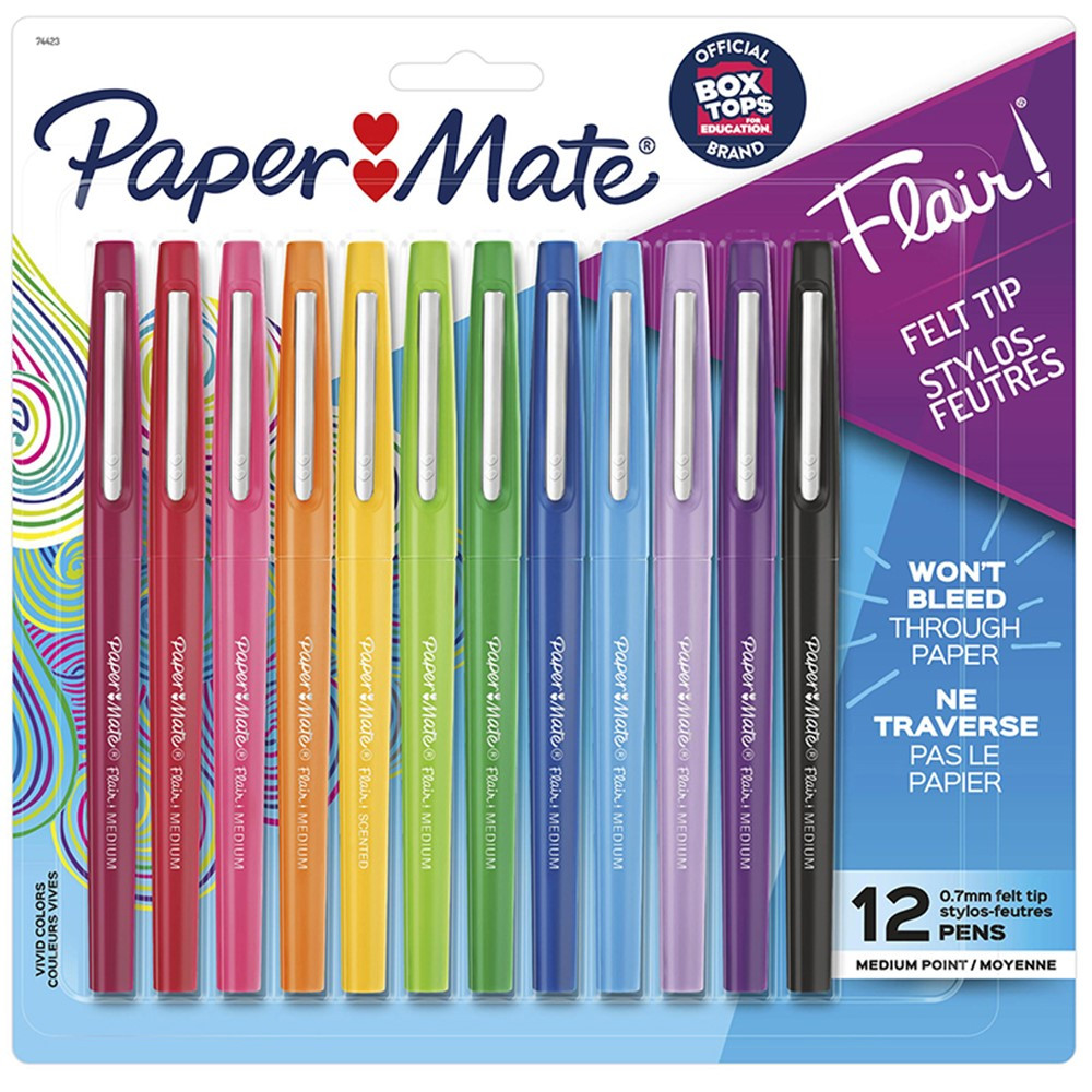 Flair Felt Tip Pens, Medium Point (0.7mm), Assorted Colors, 12