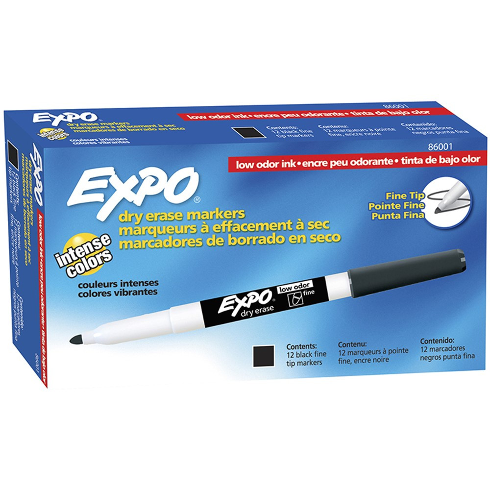 EXPO Low Odor Dry Erase Markers Chisel Tip Black Pack Of 12