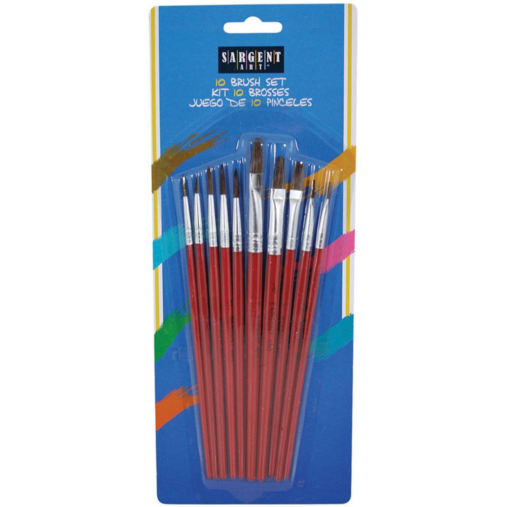 SAR566010 - 10Ct All Purpose Natural Hair Brush Assortment in Paint Brushes