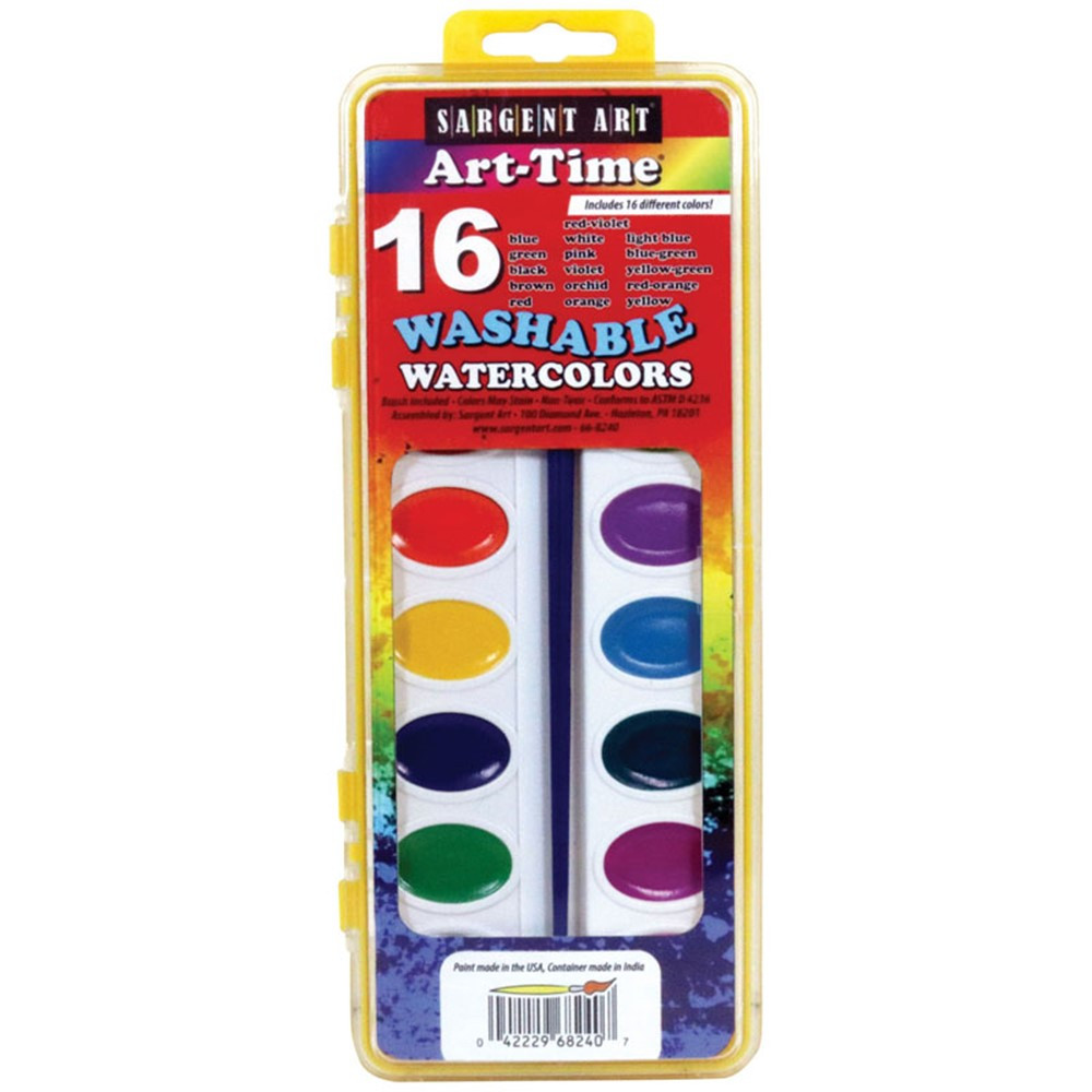SAR668240 - 16 Art Time Semi Moist Washable Colors W/ Brush in Paint