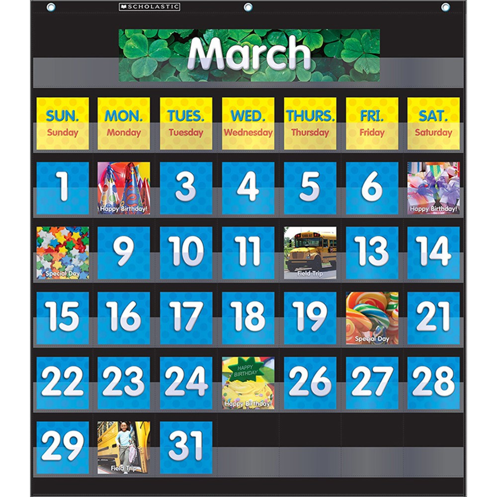 Monthly Calendar Pocket Chart with Cards Black SC 583866