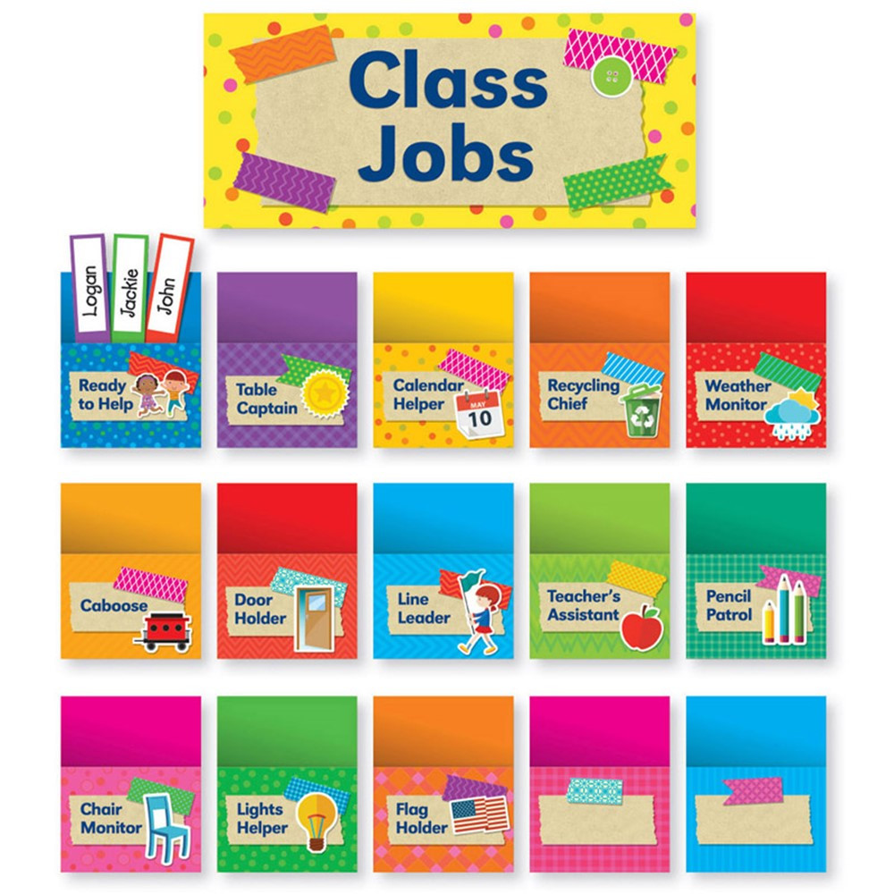 SC-812782 - Tape It Up Class Jobs Bulletin Board Set in Classroom Theme