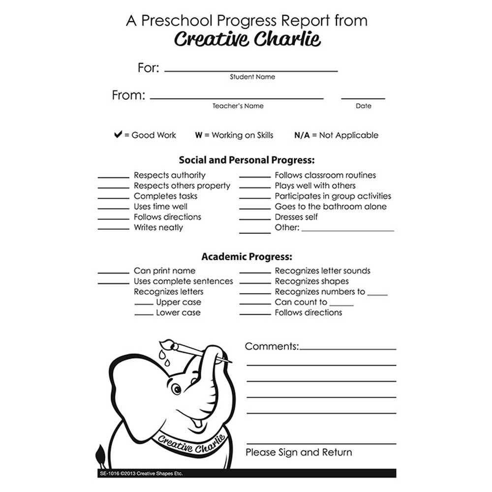 SE-1016 - Preschool Progress Report Notes From Creative Charlie in Progress Notices