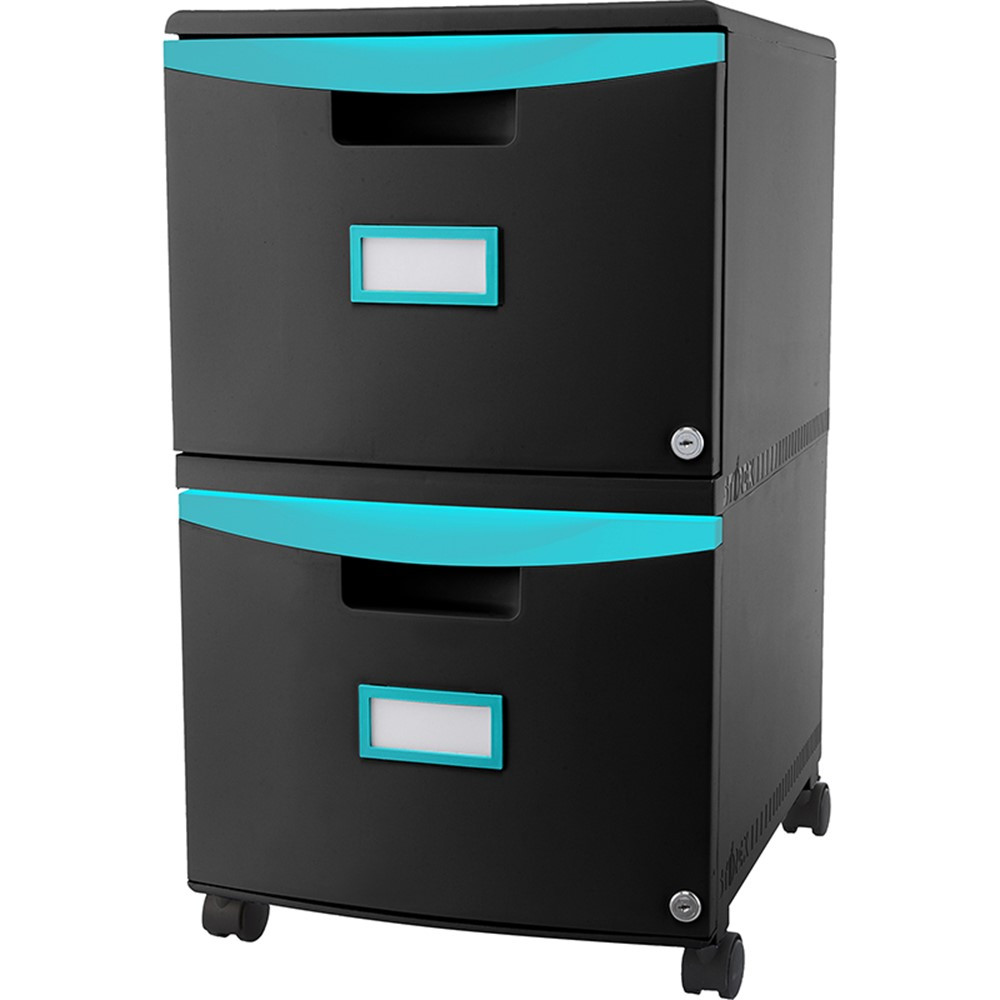 2 Drawer Mobile File Cabinet with Lock, Black & Teal - STX61315U01C | Storex Industries | Storage