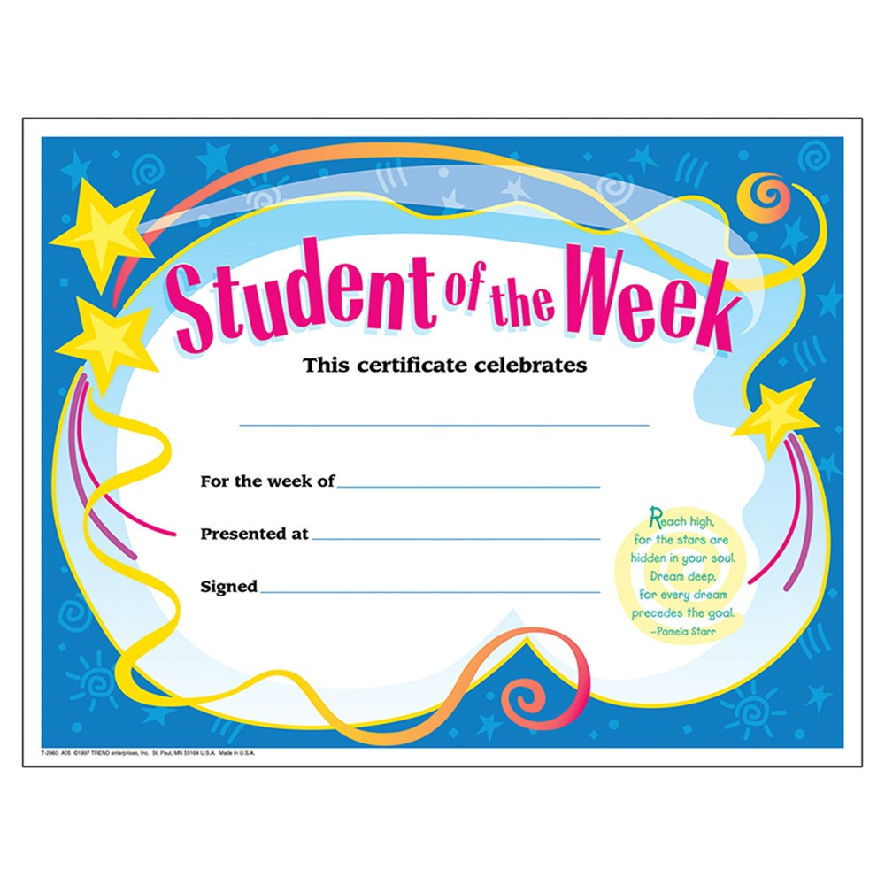 T-2960 - Certificate Student Of The 30/Pk Week 8-1/2 X 11 in Certificates