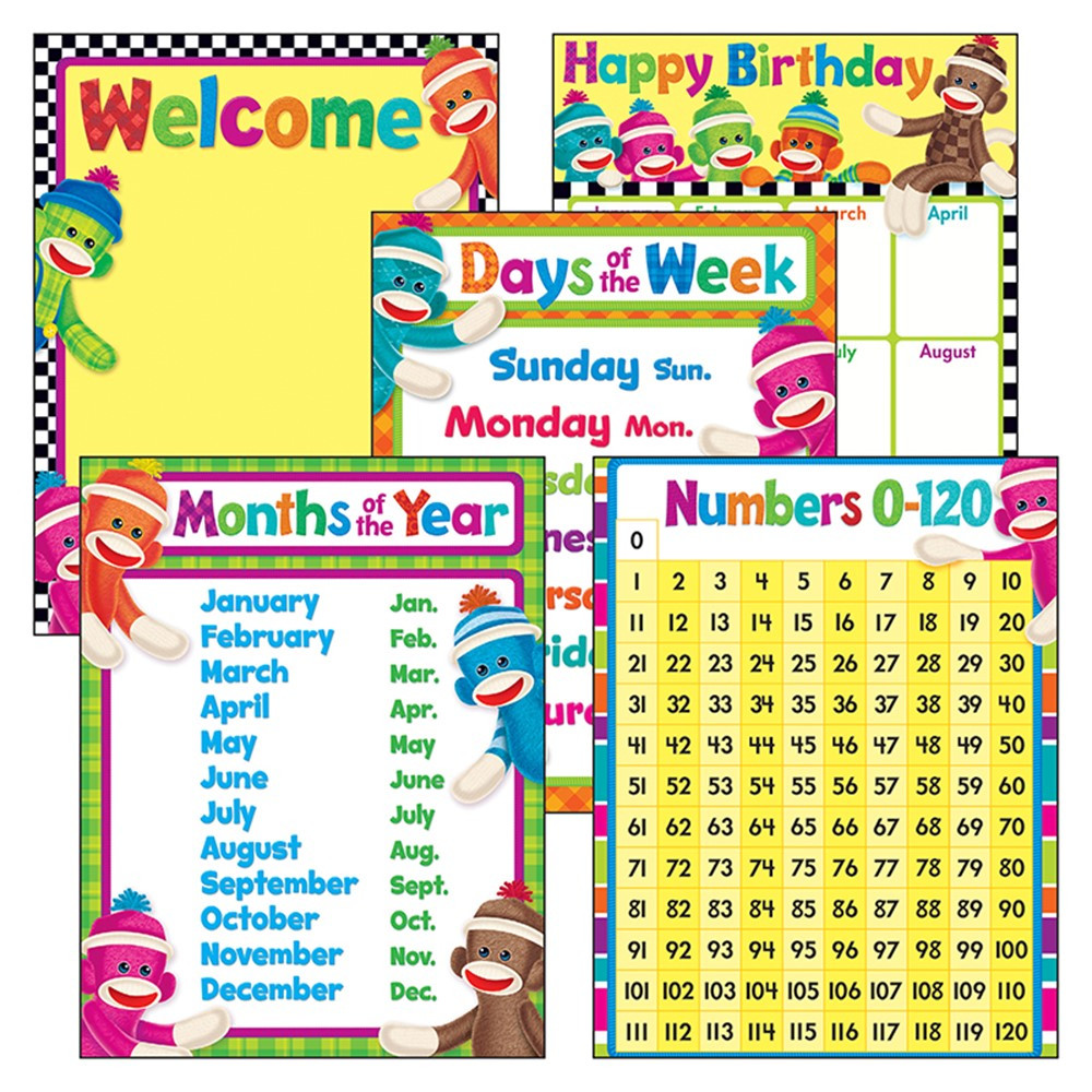 T-38960 - Sock Monkeys Charts Combo Pack in Classroom Theme