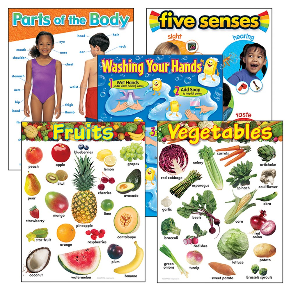 T-38980 - Healthy Living Learning Charts Combo Pack in Classroom Theme