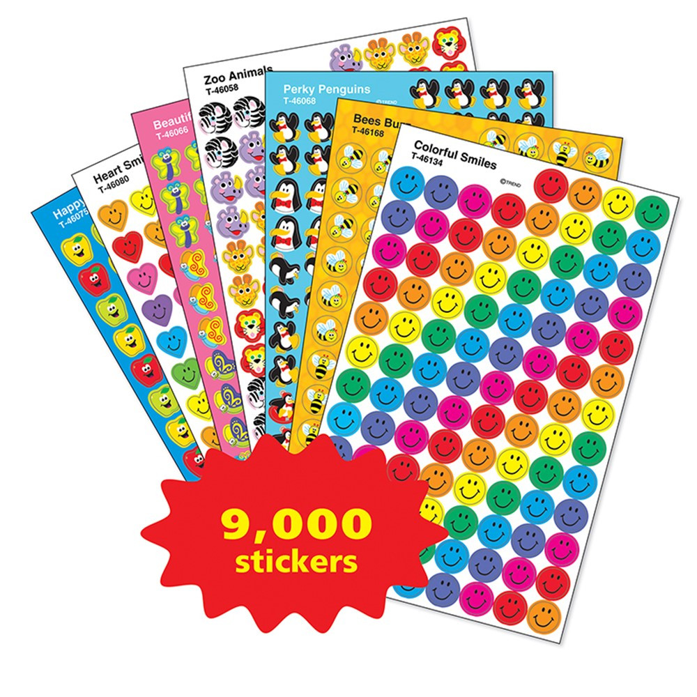 SuperSpots & SuperShapes Stickers Assortment Pack, 100 Stickers Per Sheet, 90 Sheets - T-46913 | Trend Enterprises Inc. | Stickers