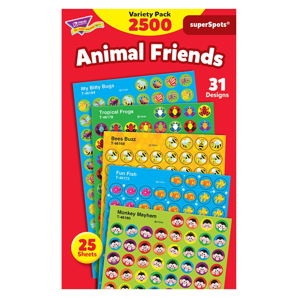 T-46915 - Animal Friends Variety Pk Super Spots/Shapes Stickers in Stickers
