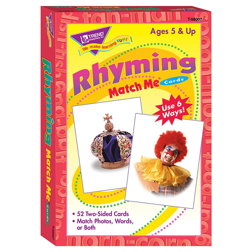 T-58007 - Match Me Cards Rhyming 52/Box Words Two-Sided Cards Ages 5 & Up in Card Games