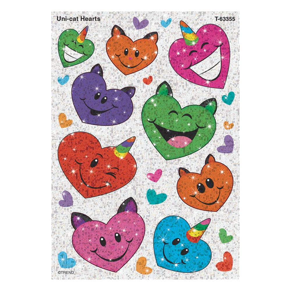 Uni-cat Hearts Sparkle Stickers, 18 Count - T-63355 | Trend Enterprises Inc. | Stickers
