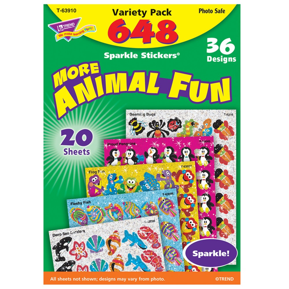 T-63910 - Animal Fun Sparkle Stcker Var Pk 656Ct in Stickers