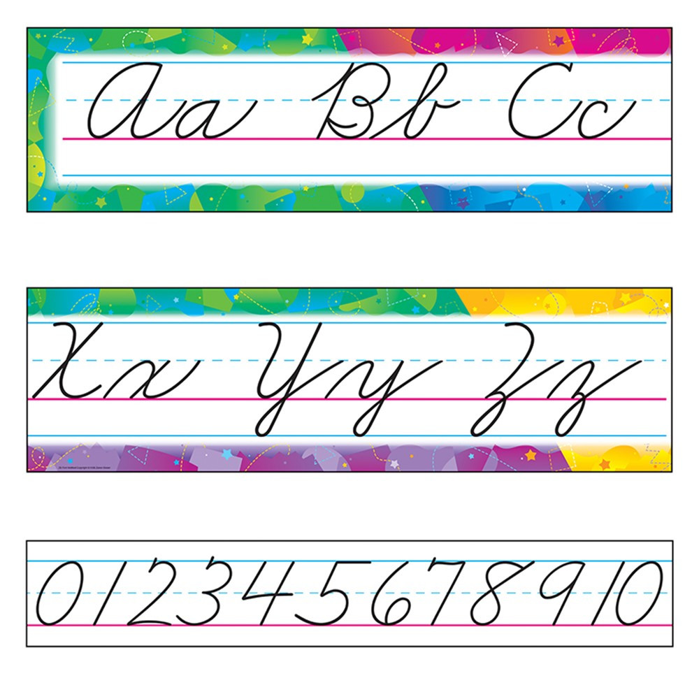 T-8053 - Bulletin Board Set Color Splash Cursive Zaner-Bloser in Alphabet Lines