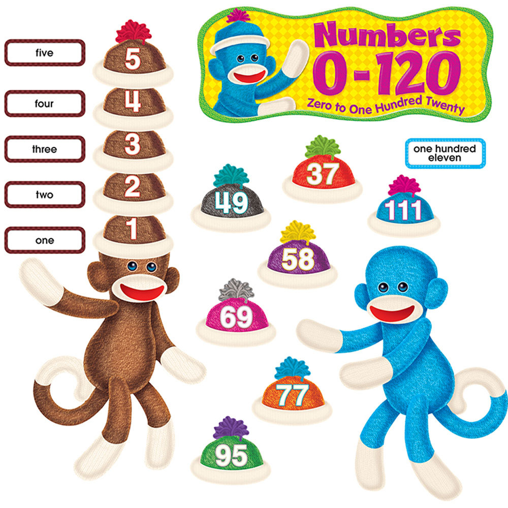 T-8298 - Sock Monkeys Numbers 1-120 in Classroom Theme