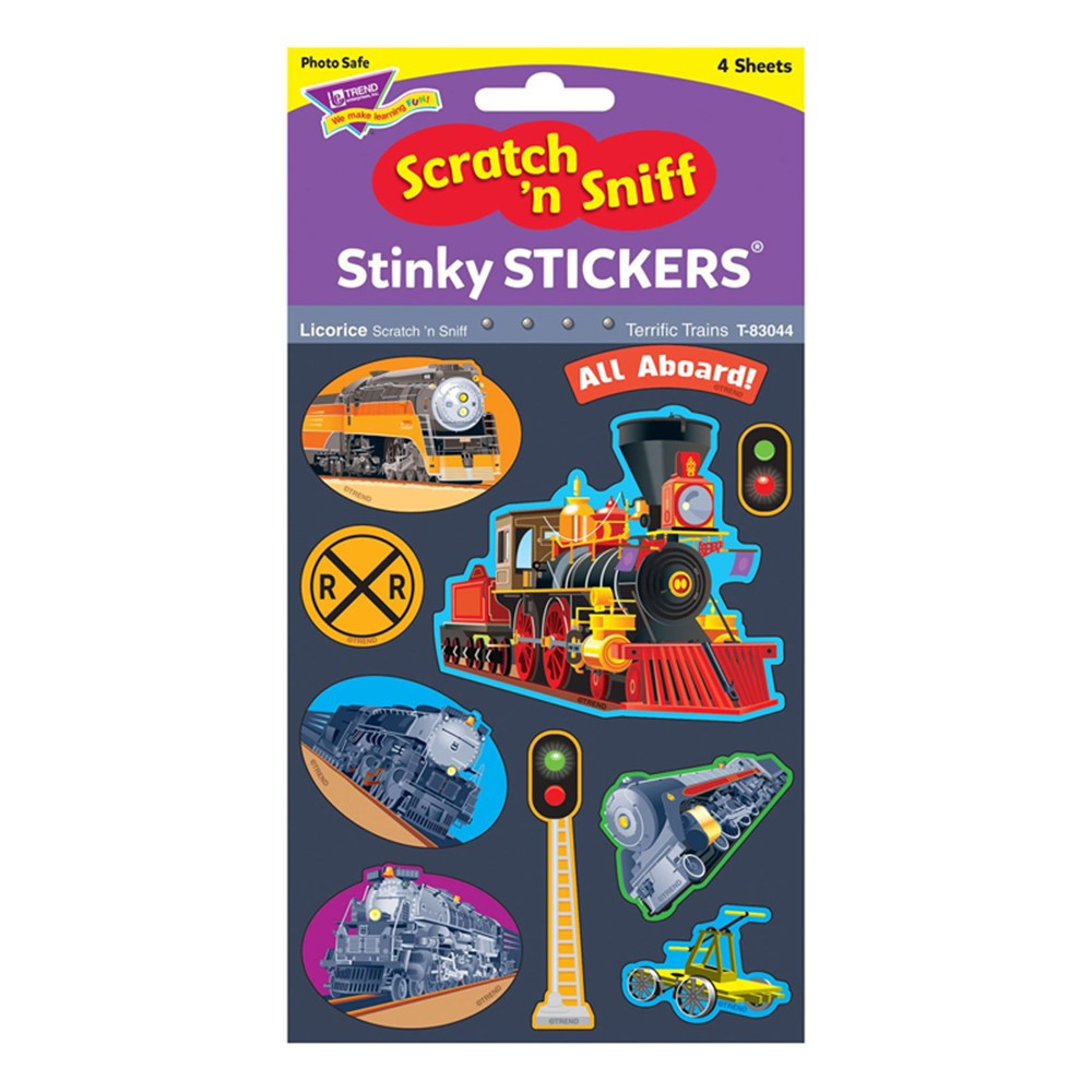 Terrific Trains/Licorice Mixed Shapes Stinky Stickers, 40 ct. - T-83044 | Trend Enterprises Inc. | Stickers