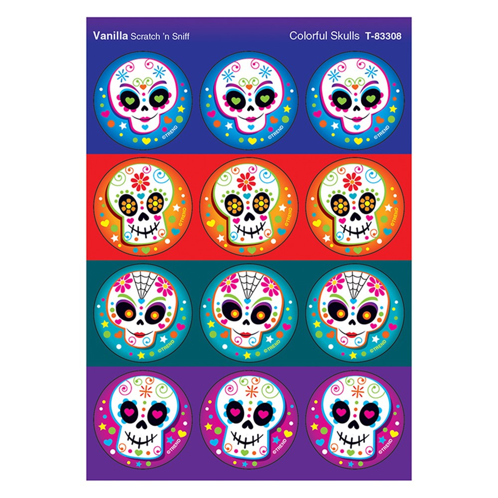 T-83308 - Colorful Skulls/Vanilla Stinky Stickers in Stickers