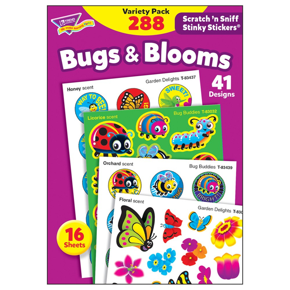 T-83916 - Stnky Stickr Variety Pk Bugs Blooms Scratch N Sniff in Stickers