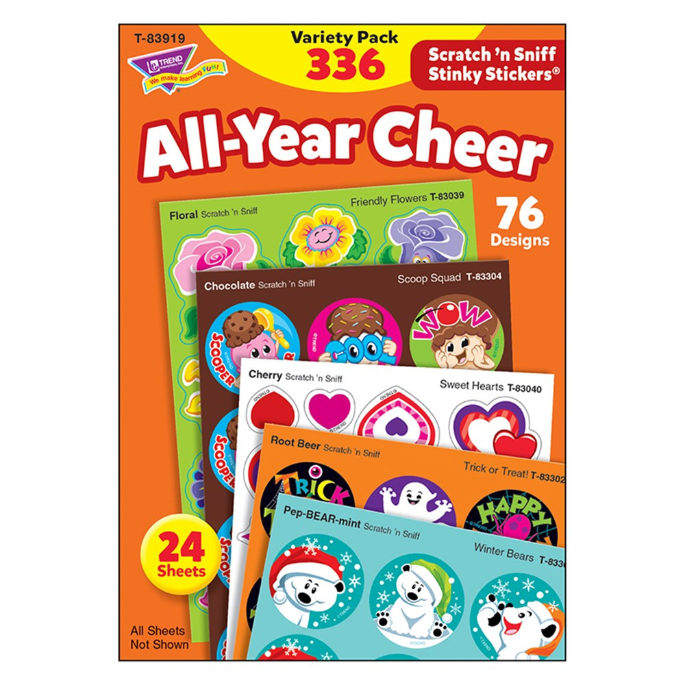 T-83919 - All-Year Cheer Stinky Stickers Scratch N Sniff Variety Pk in Stickers