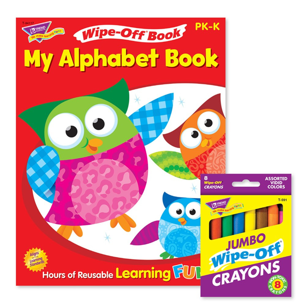 My Alphabet Book and Crayons Reusable Wipe-Off Activity Set - T-90913 | Trend Enterprises Inc. | Art Activity Books