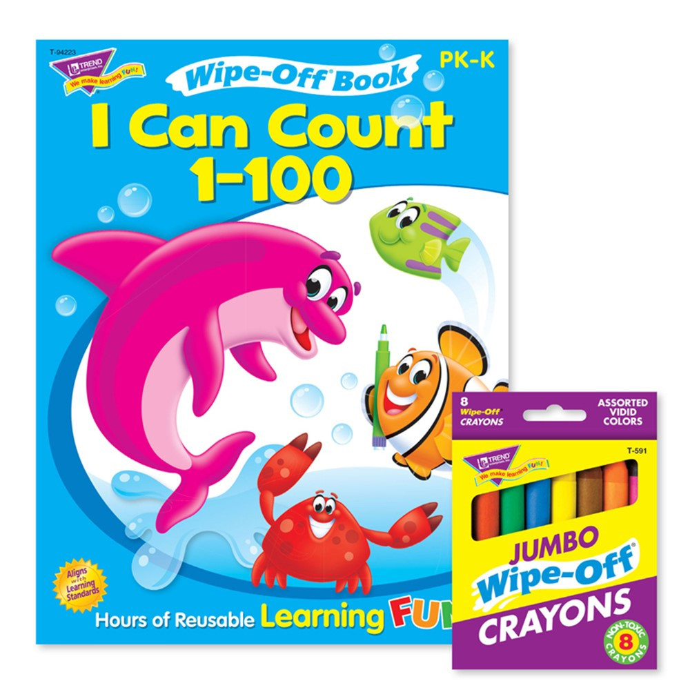 I Can Count 1-100 Book and Crayons Reusable Wipe-Off Activity Set - T-90915 | Trend Enterprises Inc. | Art Activity Books