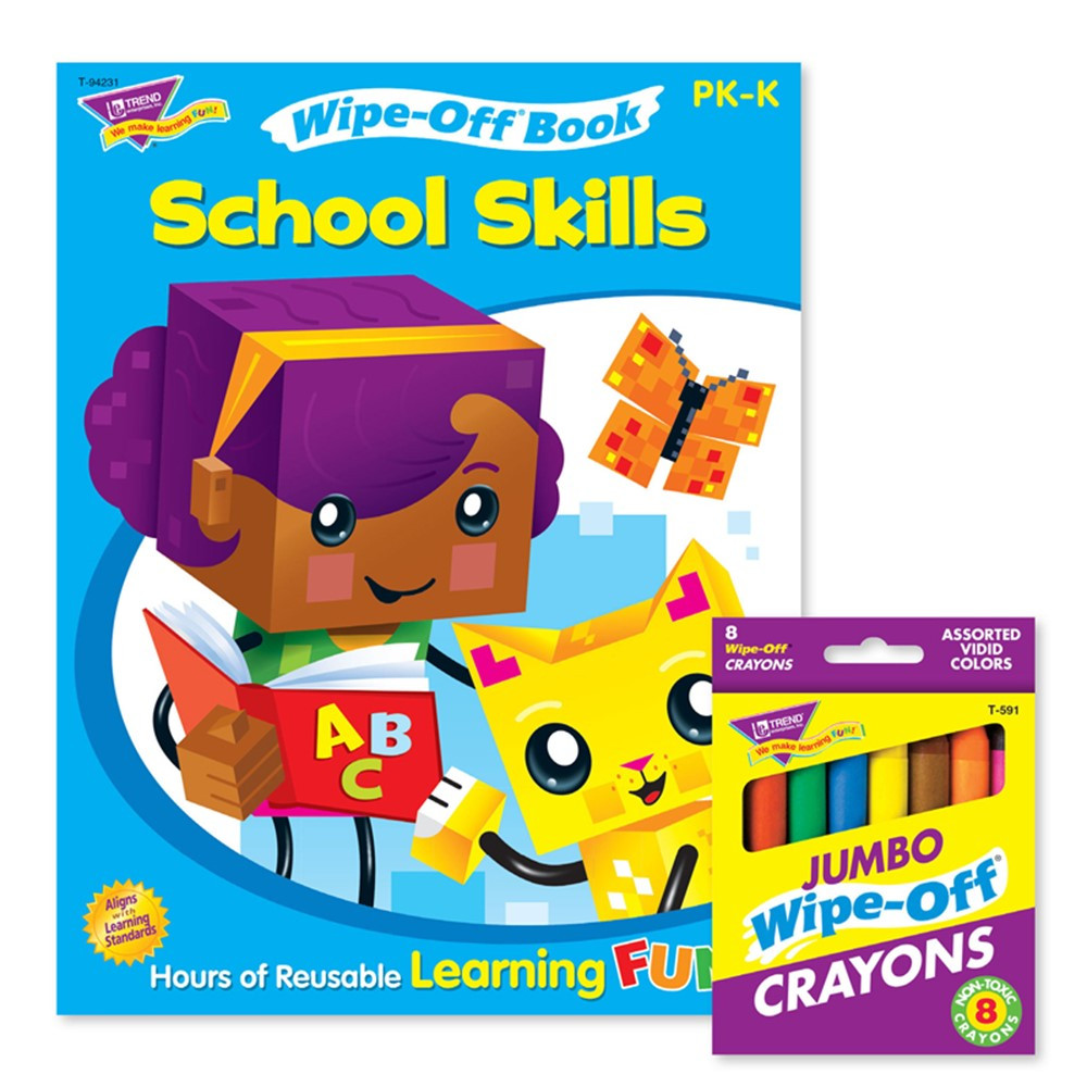 School Skills and Crayons Reusable Wipe-Off Activity Set - T-90916 | Trend Enterprises Inc. | Art Activity Books