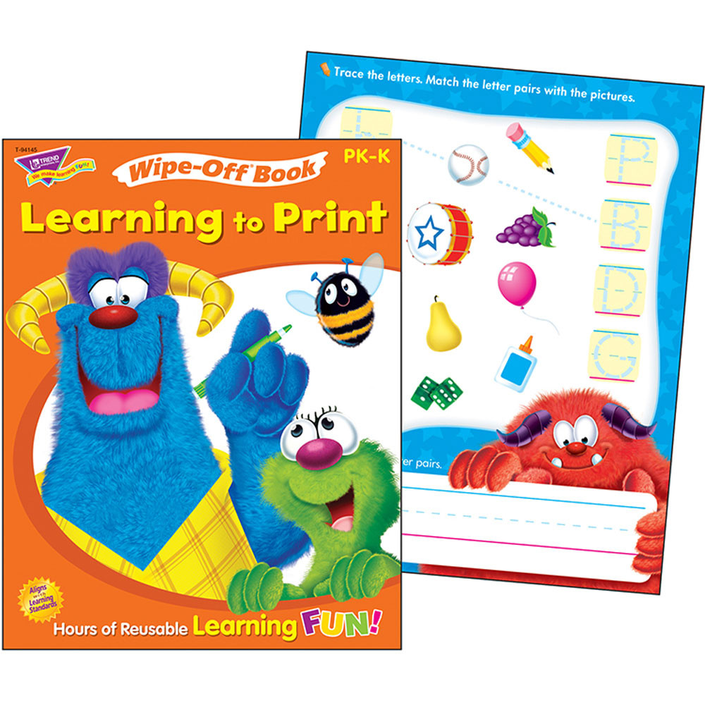 T-94145 - Learning To Print Furry Friends Wipe Off Book Gr Pk-K in Language Arts