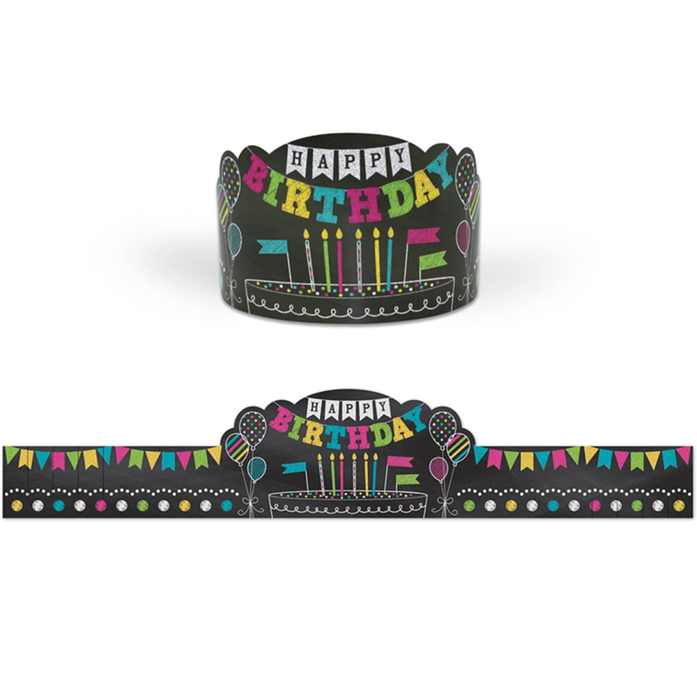 Chalkboard Brights Happy Birthday Crowns, Pack of 30 - TCR1211 | Teacher Created Resources | Crowns