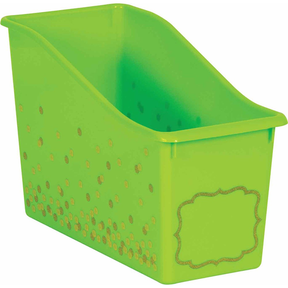 Lime Confetti Plastic Book Bin - TCR20337 | Teacher Created Resources | Storage Containers