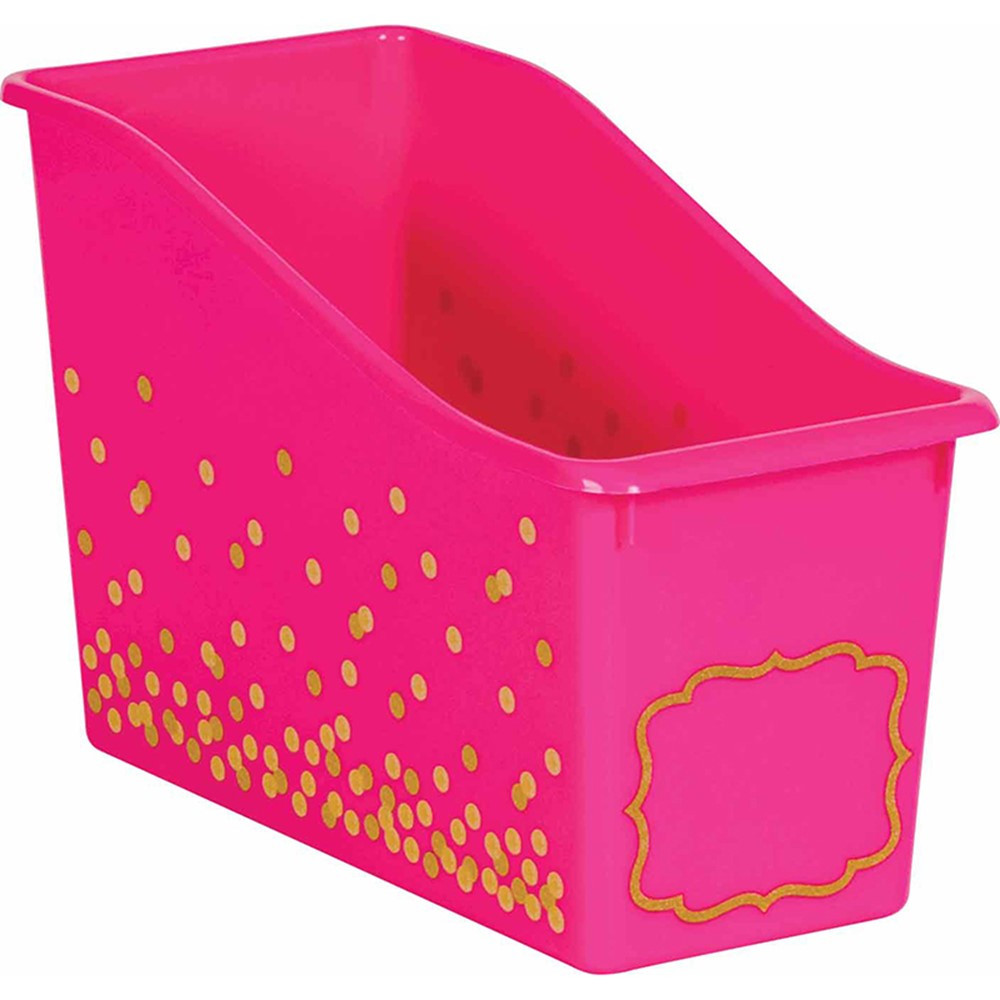 Pink Confetti Plastic Book Bin - TCR20338 | Teacher Created Resources | Storage Containers