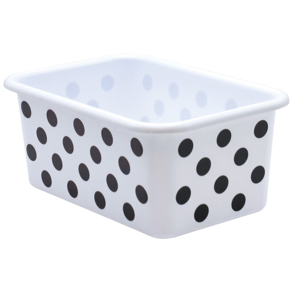 Black Polka Dots on White Small Plastic Storage Bin - TCR20401 | Teacher Created Resources | Storage Containers