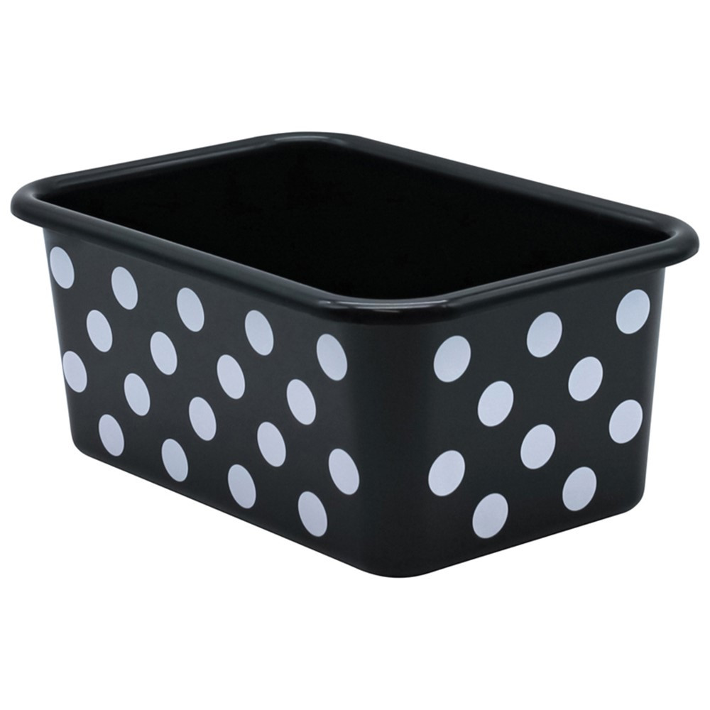 White Polka Dots on Black Small Plastic Storage Bin - TCR20402 | Teacher Created Resources | Storage Containers